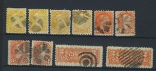 10x Canada Small Queen & Registered Fancy Cancels Grid - Starburst - Spoke - 3x Ring