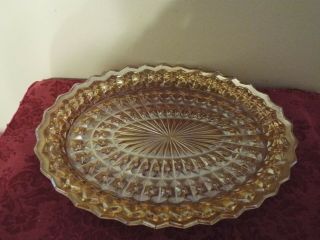 Vintage Jeannette Oval Tray Buttons & Bows Iridescent Marigold Depression Glass