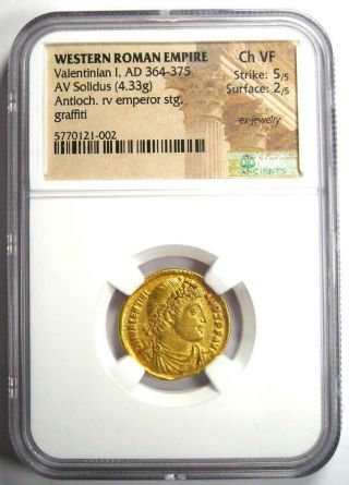 Western Roman Valentinian I AV Solidus Gold Coin 364 - 375 AD - NGC Choice VF 2
