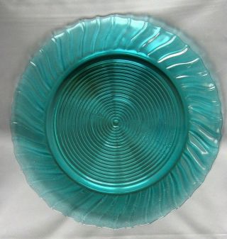 Ultramarine Swirl 13 " Sandwich Plate Jeannette Glass Co Depression Era - Teal