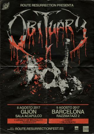 Obituary 2017 Spain Concert Tour Poster - Death Metal Music