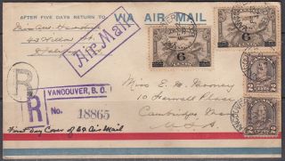 Canada - Feb 1932 Vancouver Registered Airmail Cover To States