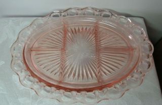 Old Colony Lace Edge Pink Depression Glass Oval Divided Serving Platter