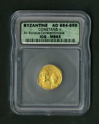 Byzantine Gold Coin Of Constans Ii Ad654 - 59 Icg State Ms63