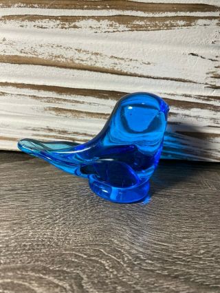 Signed Blue Bird Of Happiness Glass Paperweight Figurine - Leo Ward 2009 Art Glass