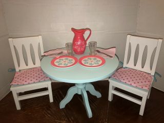 American Girl Doll Kitchen Table & Chairs Set With Accessories Euc