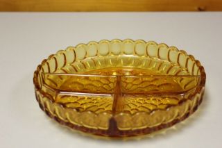 Vintage Fenton Colonial Amber Thumbprint Glass Divided Relish Tray Dish 3 Part