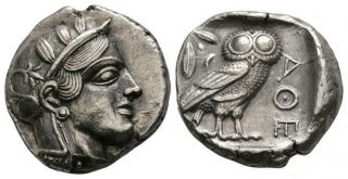 Ancient Greek Coins - Attica - Athens - Owl Tetradrachm.  449 - 413 Bc