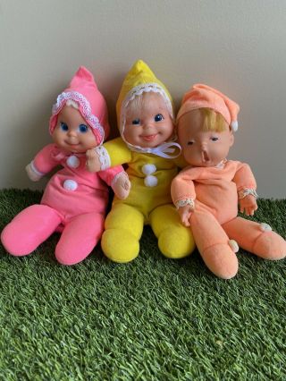 1970 Mattel Baby Beans Vintage 3 Dolls Yellow Orange Pink
