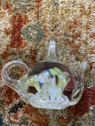 Vintage Joe St.  Clair Glass Teapot Or Ring Holder With Flowers