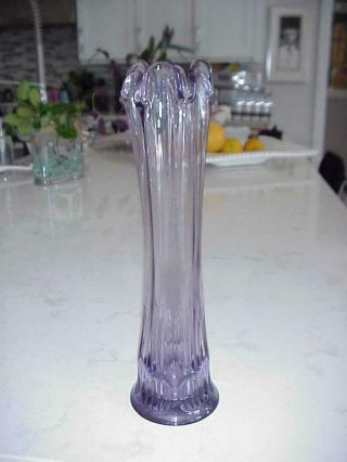 Fenton Art Glass Purple Stretch Ribbed 12 1/2 " Tall Vase 2005 Label