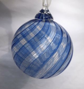 Friendship/witch Ball Handcrafted Blown Art Glass Blue Striped Glass/ornament
