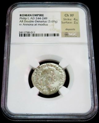Year 244 - 249 Ad Silver Roman Empire Double Denarius Philip I Coin Ngc Choice Xf