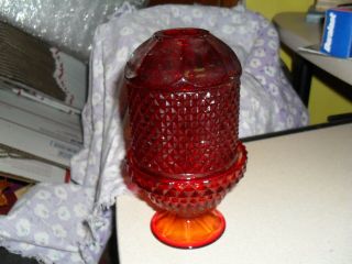 Vintage Viking Diamond Pointe Two Piece Fairy Lamp Red And Orange Color 7 " Tall
