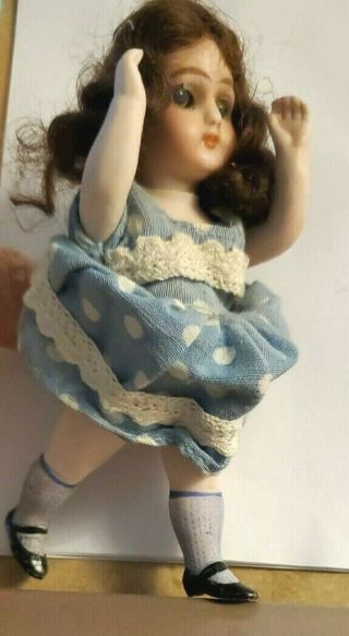 Antique 4” All Bisque Dollhouse Doll Mignonette Glass Eyes 293 French German ?