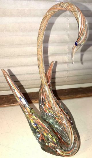 Colorful Hand Blown Art Glass Swan - 9.  25 " Tall