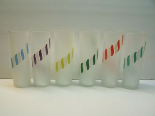 Set Of 6 Vintage Libbey Tall Frosted Glass Tumblers 7 " Tall Drinking Glasses