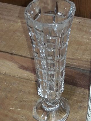 Vintage Lead Crystal Footed Vase Cube - Square Pattern Flower Bud 6 5/8 " Tall