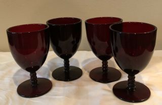 Set Of Four Antique Vintage Ruby Depression Glass 8 Oz Wine/water Stem Goblets
