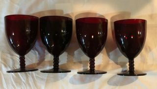 Set Of Four Antique Vintage Ruby Depression Glass 8 Oz Wine/Water Stem Goblets 2