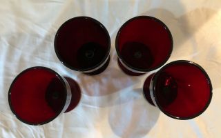 Set Of Four Antique Vintage Ruby Depression Glass 8 Oz Wine/Water Stem Goblets 3