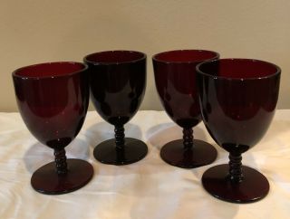 Set Of 4 Antique Vintage Ruby Depression Glass 8oz Wine/water Stem Goblets.