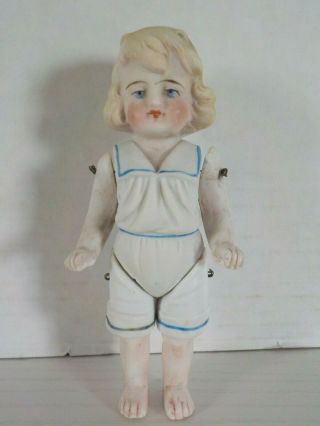 Antique German Bisque Doll With Jointed Arms And Legs 4 3/4 Inches Tall