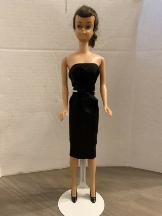 Vintage Barbie Doll Brunette Ponytail Swirl 0850 In Black Magic & Pumps 1960’s