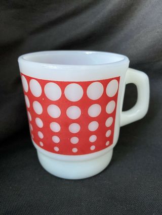 Vintage Anchor Hocking Milk Glass Mug Cup Red Polka Dots