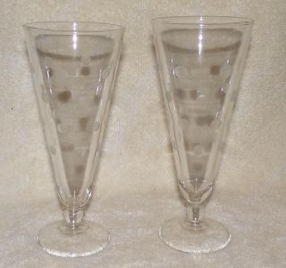 Vintage 2 Pilsner Beer Glasses Etched Polka Dot Set Bar Ware