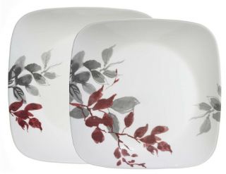 Corelle Square Kyoto Leaves Dinner Or Lunch Plate Japanese Garden Red Gray