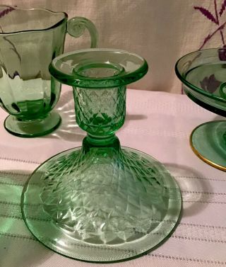 Vintage Depression Glass Green Candle Stick Candy