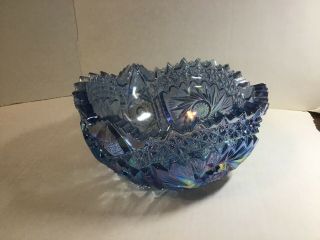 Vintage Iradescent Blue Carnival Glass 7.  5” Bowl