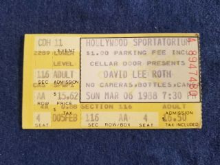 David Lee Roth Concert Ticket Stub Mar 6 1988 Hollywood Sportatorium