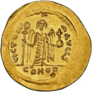 Byzantine,  Maurice Tiberius,  gold solidus,  Constantinople,  582 - 602 CE 2
