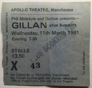 Ian Gillan Concert Ticket Apollo Theatre Manchester 1981 Deep Purple