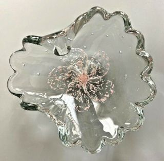 Vintage Mcm Murano? Clear Art Glass Form Ashtray Flower Controlled Bubble