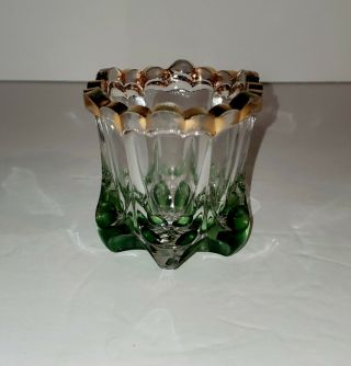 Elephant Toes Eapg Clear Toothpick Holder Green Stain (1912) Gold Trim