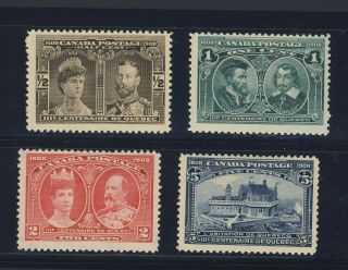 4x Canada 1908 Quebec Stamps 96 - 1/2c Mnh 97 - 1c Mh 98 - 2c Mh 99 - 5c Gv= $100.  00