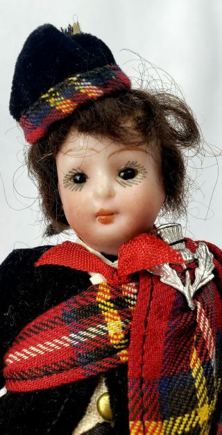 Tiny Precious Antique Bisque Head 5 1/2 " Scottish Doll Walther & Sohn