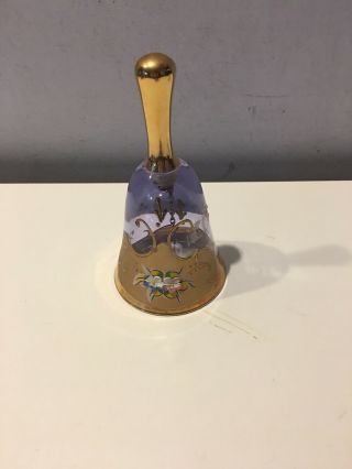 Vintage Bohemian Purple Art Glass Gold Gild Dinner Bell Handmade Labeled Czech