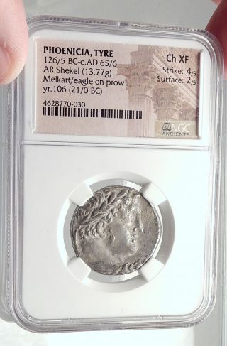 TYRE SHEKEL Ancient BIBLICAL Silver Jewish Temple Tax Greek Coin NGC i74000 3