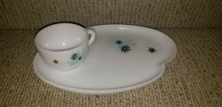 Vintage Federal Atomic Daisy Flower Milk Glass Snack Set Single Cup Tray Plate