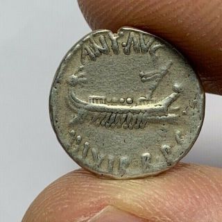 Ancient Roman Silver Denarius Coin Mark Antony 3gr 18.  1mm