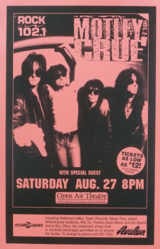 Motley Crue 1994 San Diego Concert Tour Poster - Group Hanging On Each Other