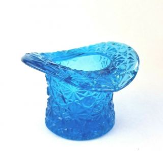 Vintage Glass Daisy And Button Blue Top Hat Toothpick Holder Vintage