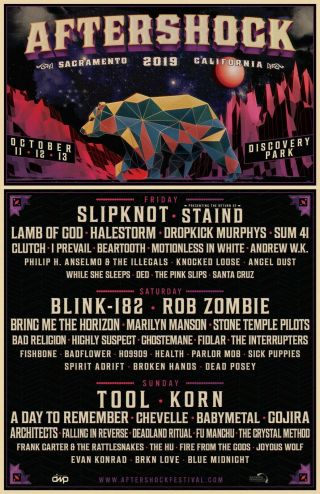 Aftershock 2019 Sacramento Concert Tour Poster - Slipknot,  Blink182,  Tool,  Rob Zombie