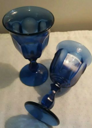 Two 2 Vintage Imperial Glass Old Williamsburg Deep Cobalt Blue Wine Stem Goblet