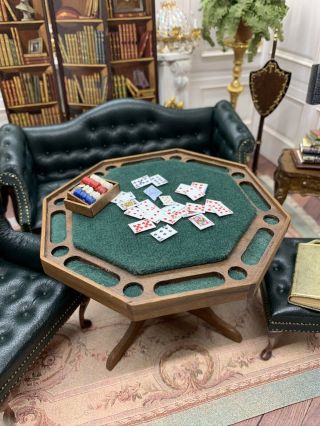 Artisan Dollhouse Miniature Mark & Shannon Stockton Vtg ‘96 Poker Table W Cards