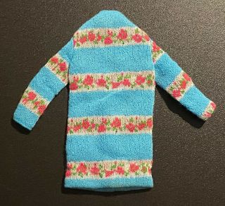 Vintage Barbie Outfit,  Blue Knit Dress With Pink Flowered Stripes,  Unusual